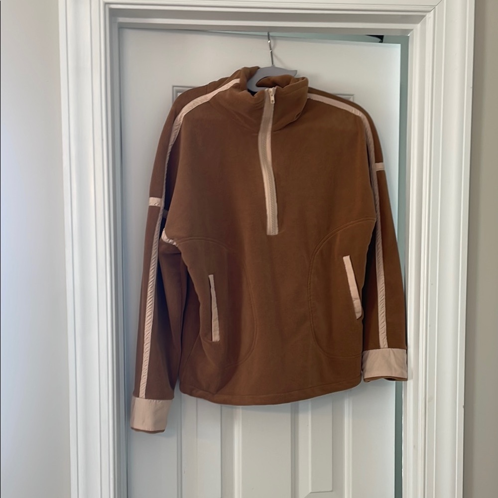 Brown and Tan Color-Block Half-Zip Sweatshirt